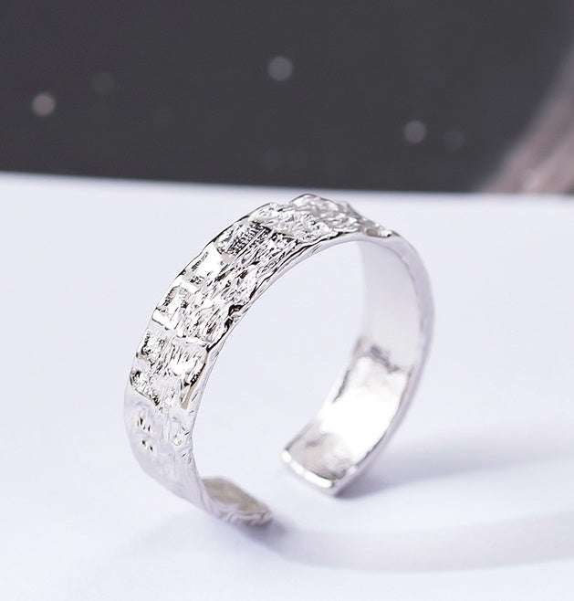 Sterling Silver S925 Irregular Foil Pattern Ring Handcrafted Finger Band Statement Jewelry For Women Men Rings
