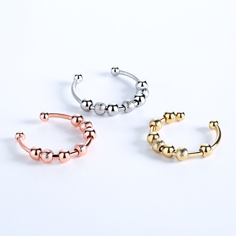 Anxiety Ring With Rotating Beads Adjustable Thin Geometric Copper Ring For Women And Men For Everyday Wardrobe