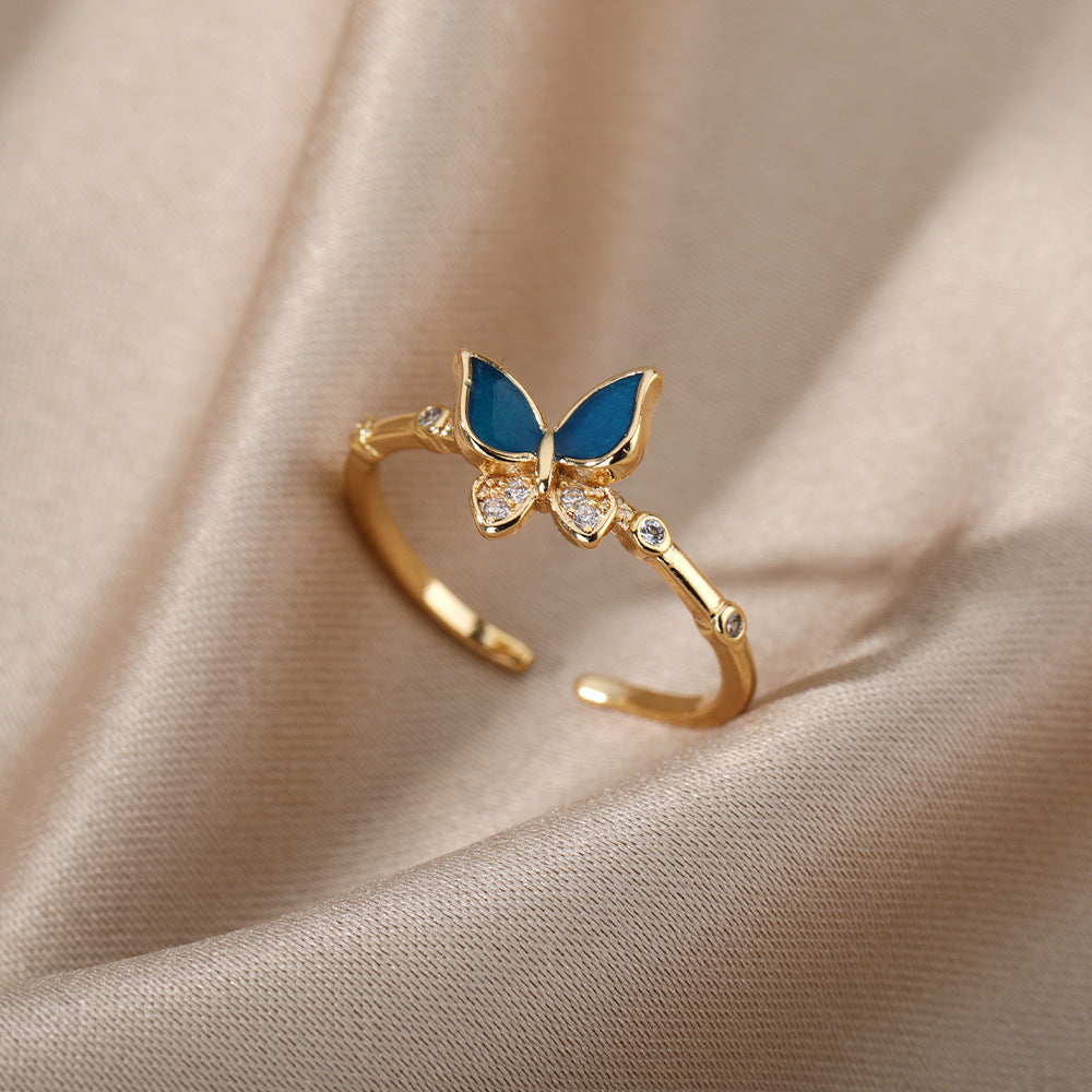 Womens Brass Butterfly Ring Adjustable Fashion Jewelry Beautiful Design Statement Ring Size 7 Stylish Everyday