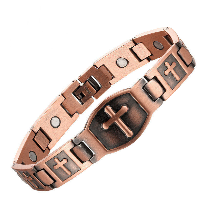 Mens Womens Copper Magnetic Cross Totem Bracelet Religious Jewelry Gift for Men Women Anniversary Opening Ceremony