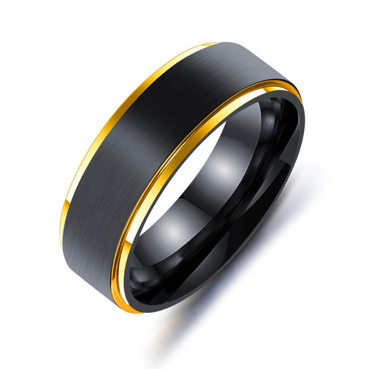 Electroplated Titanium Steel Ring Black And Gold Geometric Ring European American Style Birthday Gift Ring Gift Ready