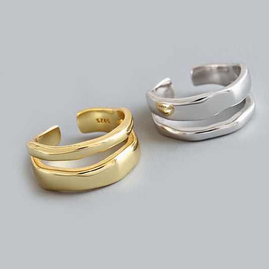 Wave Ring Double Glazed Copper Ring Irregular Line Design in Gold and White Gold Finish 9mm Wide 17mm Diameter