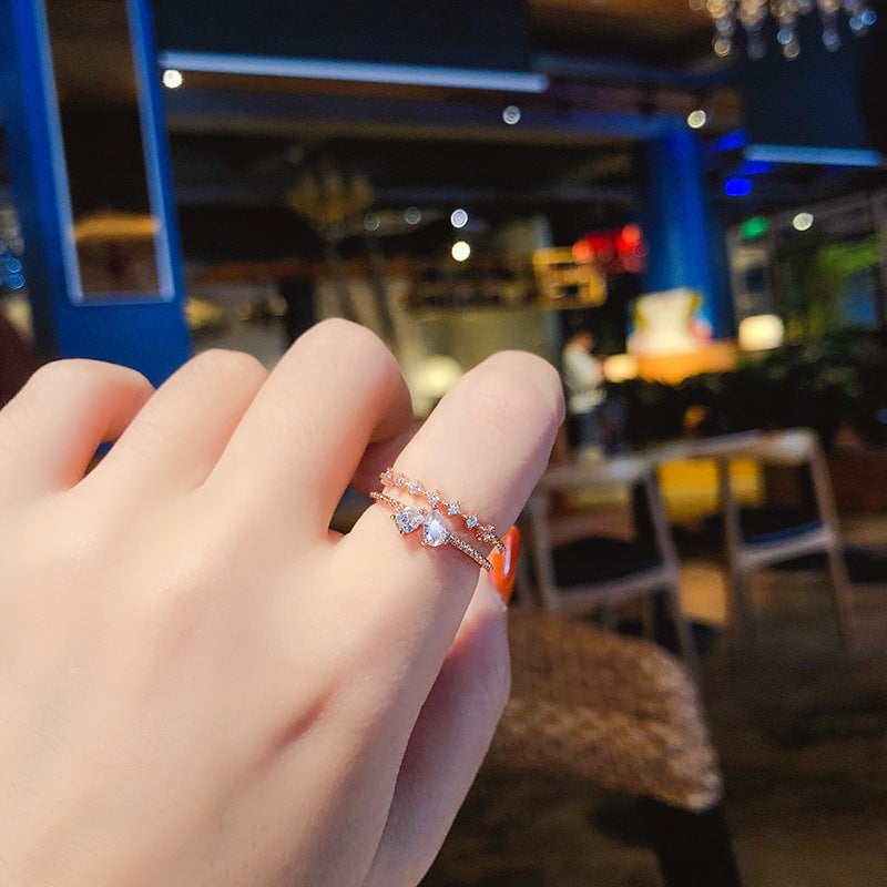 Double Layer Love Ring Open Ring Design Lightweight Copper Ring For Women And Girls Everyday Wear Adjustable Jewelry
