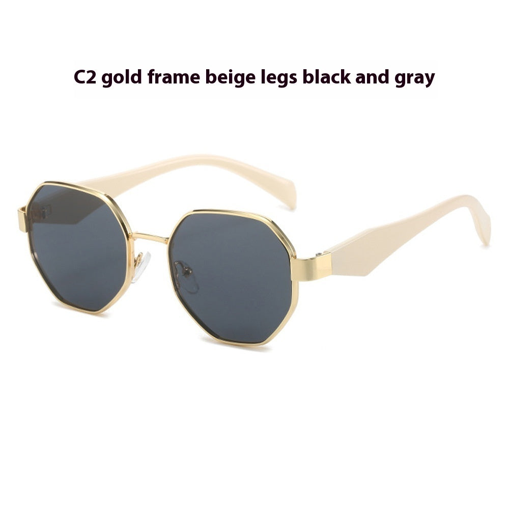 Womens Polygonal Sunglasses Large Rim Metal Frame Sun Glasses For Fashion Travel And Sun Protection Elegant Minimalist