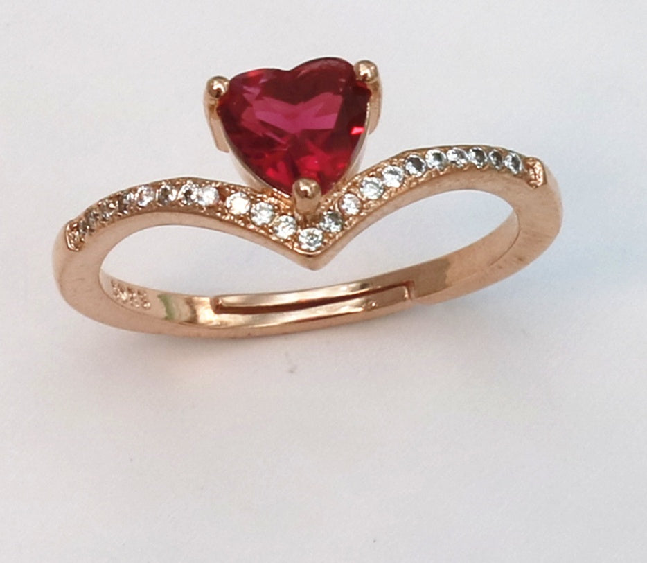 Heart Cut Red Garnet Ring With Copper Band Platinum Inlay