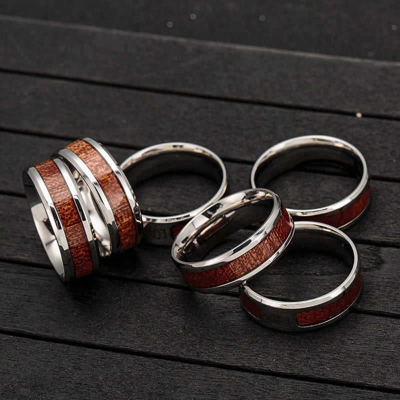 Acacia Wood Half Circle Ring With Stainless Steel Inlay Band Durable Fashion Jewelry For Men And Women Everyday Wear
