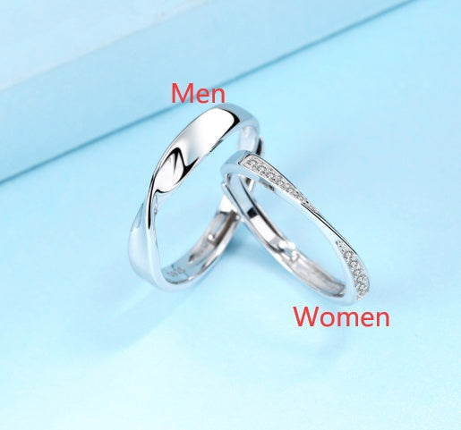 Sterling Silver Couple Rings Set Adjustable For Men Women