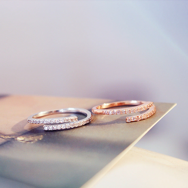 Adjustable Zircon Ring With Exquisite Open Design Rose Gold Plated Copper Or Platinum Plated Copper Ring Size Adjustable