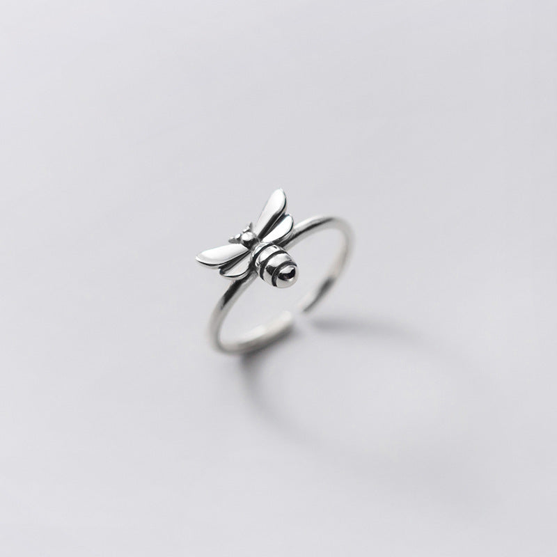 Vintage Bee 925 Silver Ring Adjustable Opening Women Jewelry Fashion Statement Ring Party Ring Trendy Everyday