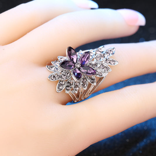 Vintage Crystal Flower Diamond Ring Exaggerated Index Finger Jewelry For Women Fashion Statement Accessory Now