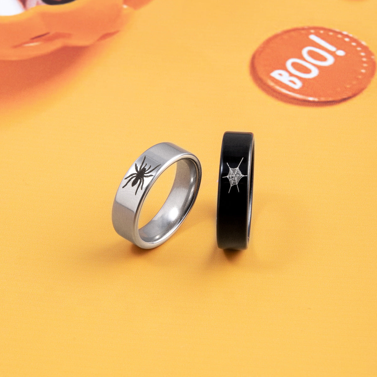 Unisex Stainless Steel Spider Web Ring Halloween Hip Hop Animal Zodiac Electroplated Ring Personalized Couple Jewelry