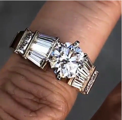 Gold Tone Womens Ring 3.5ct Princess Cut Embroidered