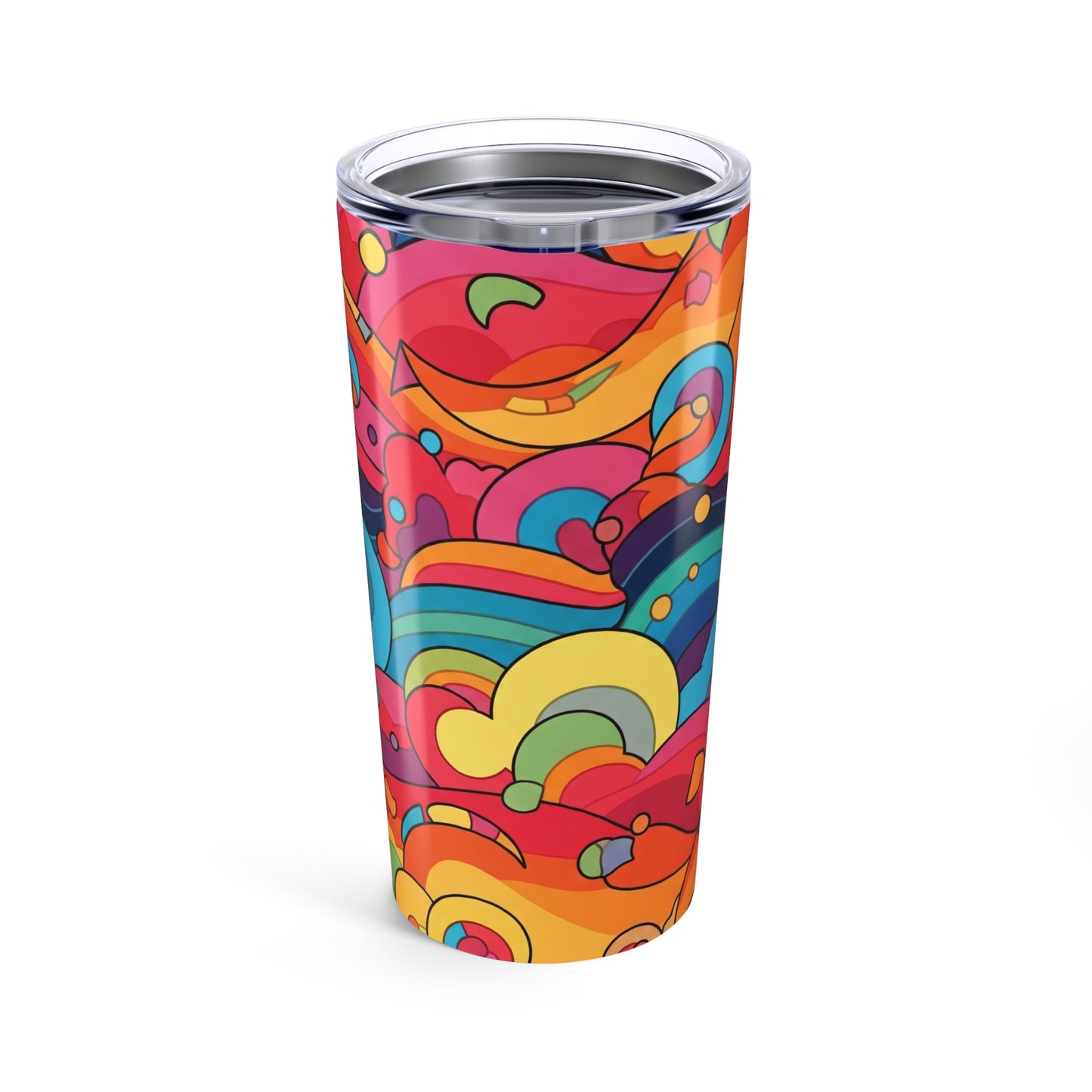 20 Ounce Stainless Steel Tumbler With Printed Design Double Wall Vacuum Insulation Spill Resistant Thermal Coffee