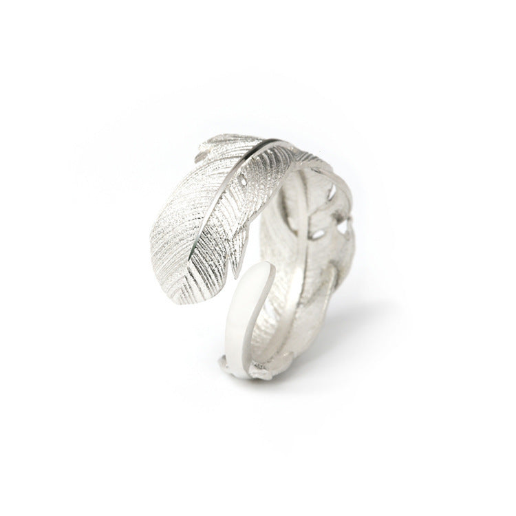 Sterling Silver Feather Ring Adjustable Open Design With Textured Feather Detailing 925 Silver Packaging Ready