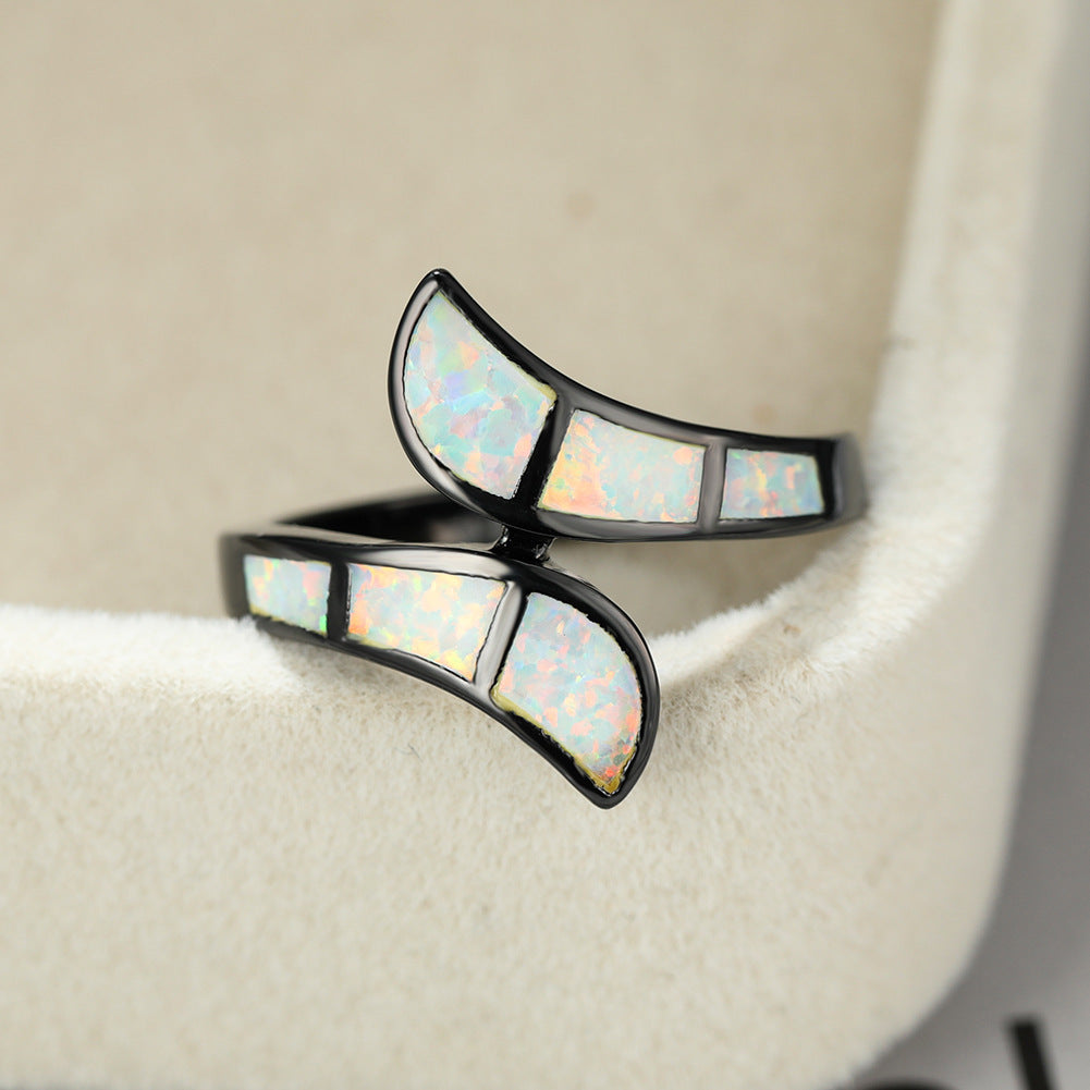 Unisex Black Gold Arc Opal Ring Copper Fashion Wedding Gift For Men And Women Blue Accents Bold Arc Jewel Ring