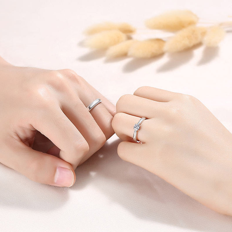 Adjustable Couple Ring Set With Gemstone Geometric Design