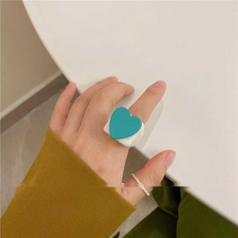 Womens Heart Resin Ring Cute Candy Color Ring Korean Fashion Plastic Love Ring For Women Cute Resin Heart Ring