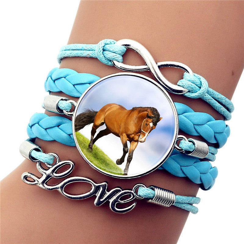 Horse Themed Bracelet with Glass Gem Pendant Die Cast Alloy Elegant Charm Jewelry Length 17cm Plus 5cm Extension