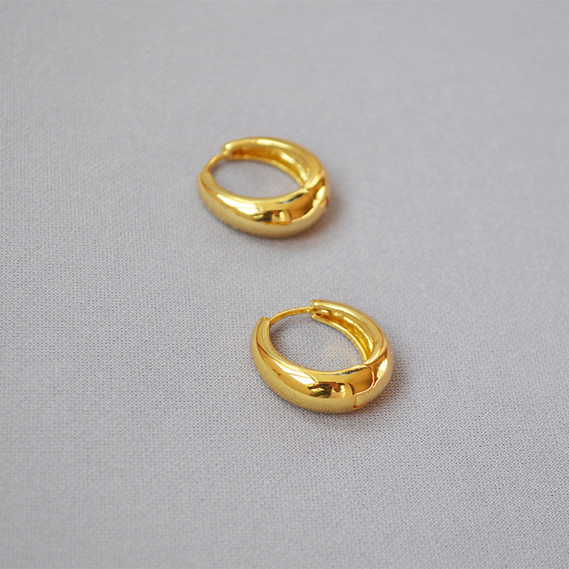 Brass Earrings With 18K Gold Plating Geometric Buckle Design Curved For Women And Girls Fashion Jewelry Ladies