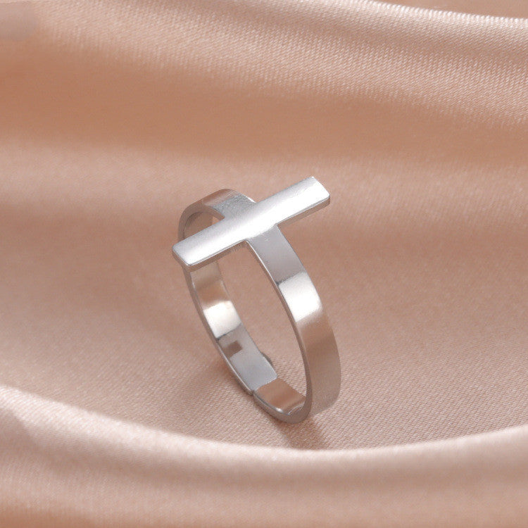 Womens Adjustable Ring Polished Stainless Steel Geometric Open Ring Retro Vertical Stripe Travel Gift For Women