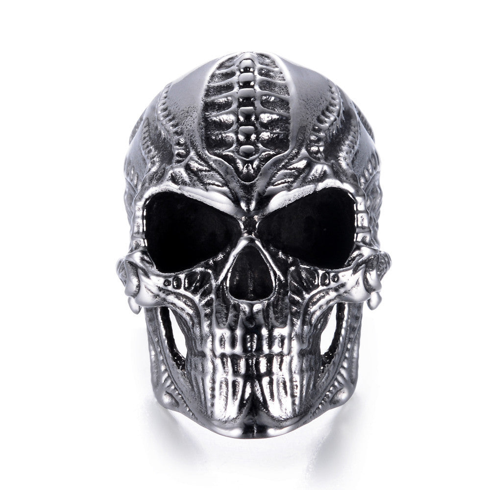 Men's Stainless Steel Skull Ring Punk Hip Hop Biker Ring Bold Statement Ring Gothic Jewelry Wide Band Ring for Men or Women Skull Design Ring Size 7-13