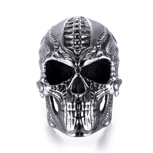 Men's Stainless Steel Skull Ring Punk Hip Hop Biker Ring Bold Statement Ring Gothic Jewelry Wide Band Ring for Men or Women Skull Design Ring Size 7-13