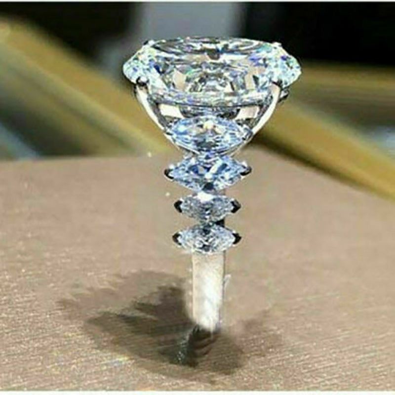 Women Zircon Ring Copper White Gold Tone Large Size 6 7 8 9 10 Elegant Jewelry European Style Sparkle Everyday