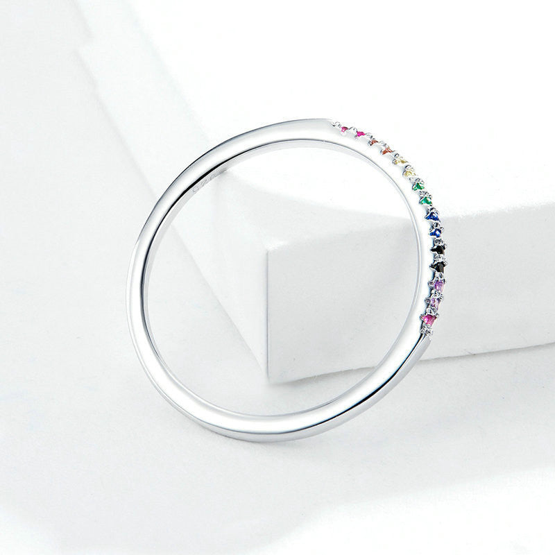 Sterling Silver Ring With Colorful Zircon Stones Elegant Band S925 White Gold Plated Finish Anniversary Promise Ring