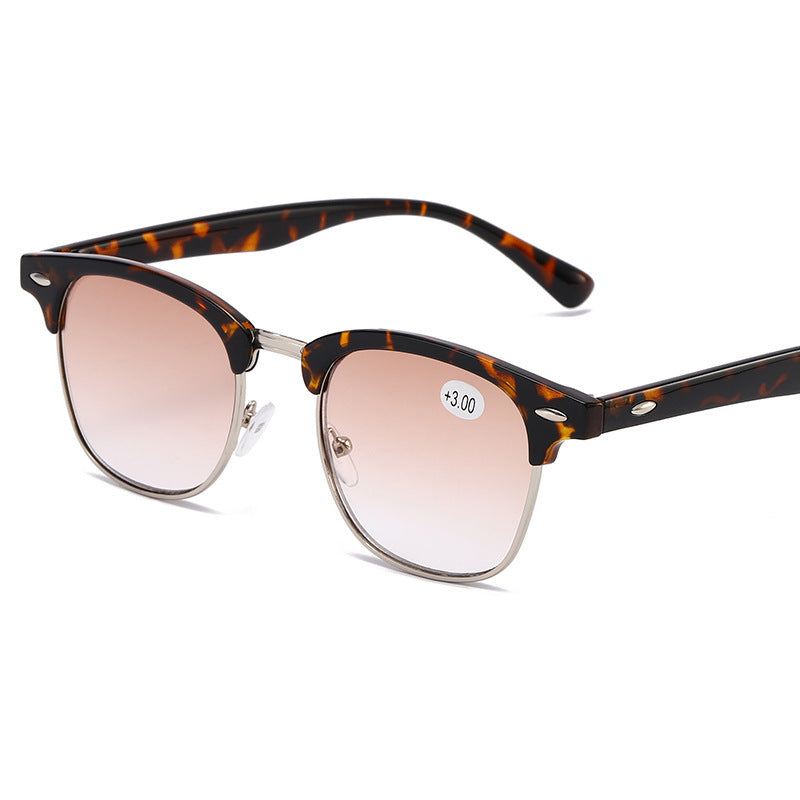 Vintage Metal Frame Eyeglasses Retro Half Frame For Myopia 50mm Lens Width 140mm Temple Length Gradient Chrome