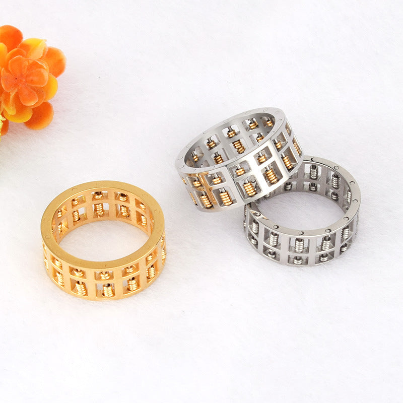 Hand Stitched Beaded Abacus Ring Stainless Steel Band