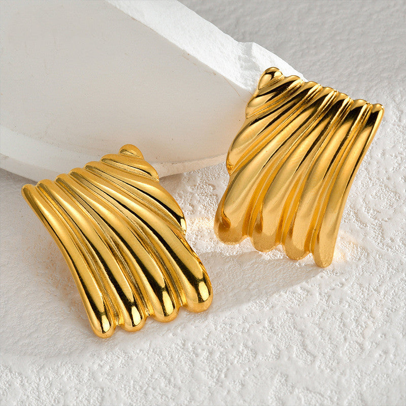 Womens Irregular Geometric Stainless Steel Earrings Retro Fashion Electroplated Studs Durable Accessory For Her