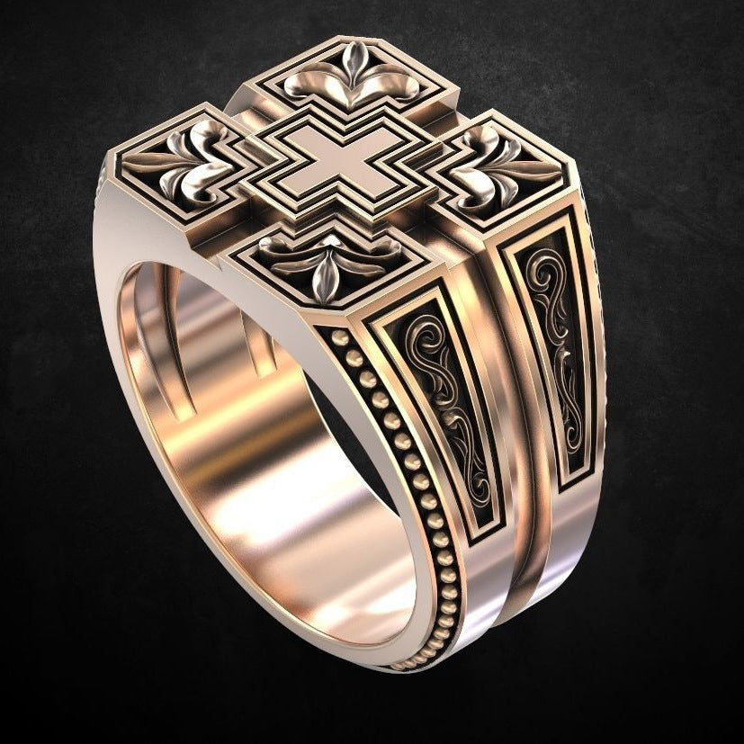 Mens Vintage Carved Cross Ring Black Plated Copper Fashion Jewelry For Daily Wear And Special Occasions Gifted