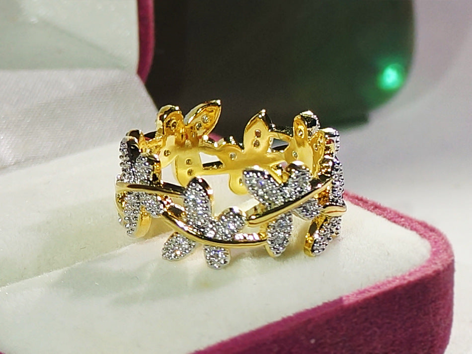 Gold Plated Butterfly Flower Ring for Women Elegant Fashion Jewelry Daily Wear Gift Anniversary Accessory Item