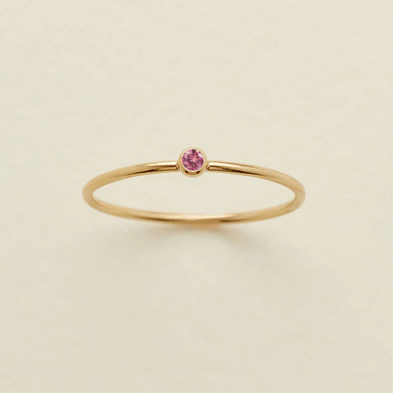 Stainless Steel Geometric Ring With Diamond Accents And Colorful Simulated Birthstone Anniversary Ring For Women Girls