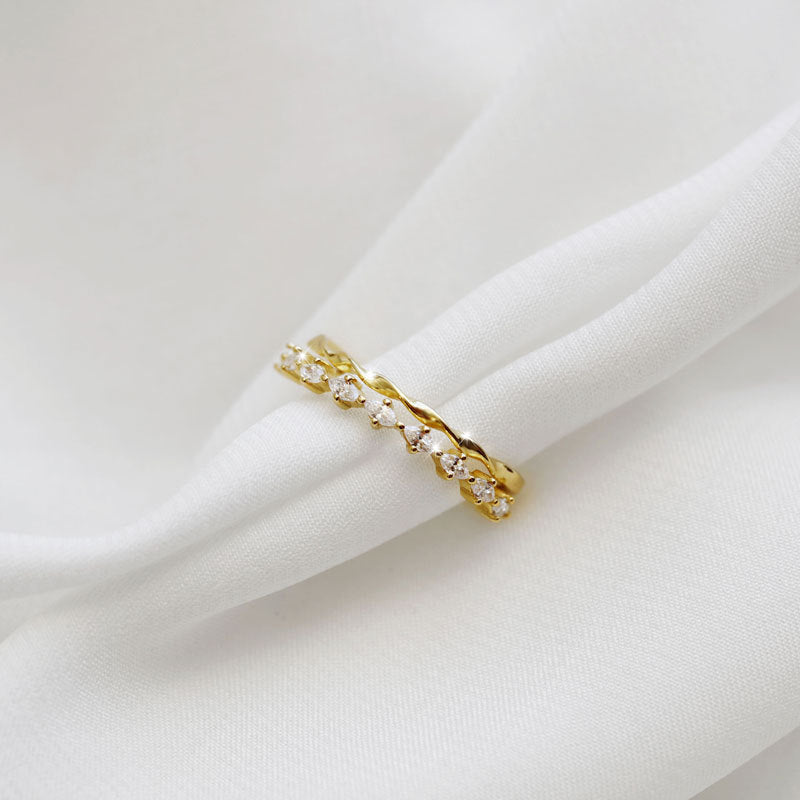 Sterling Silver Ring With Double Zircon Korean Geometric Design Electroplated 925 Silver Gem Ring For Her Women