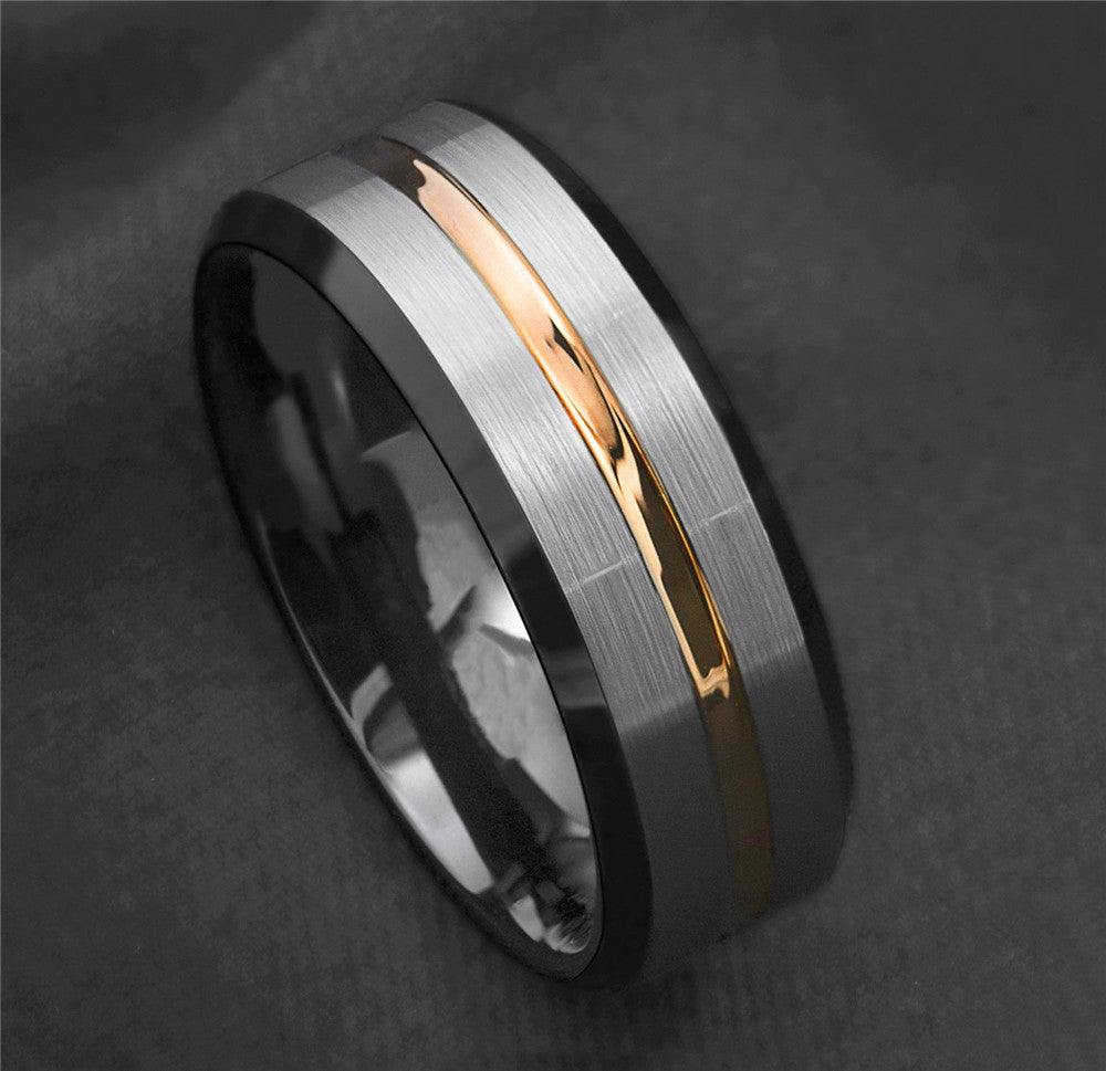 Titanium Steel Ring Silver Black and Gold Stripe Band for Men and Women Lightweight Everyday Jewelry Ring for Unisex
