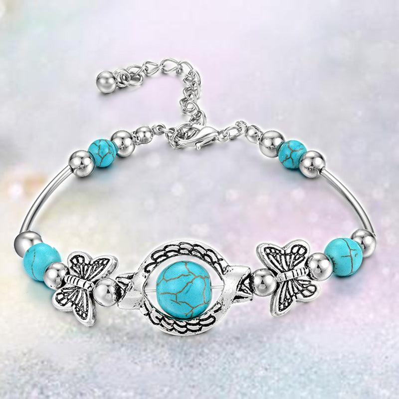 Turquoise Butterfly Alloy Bracelet 7cm Diameter Fashion
