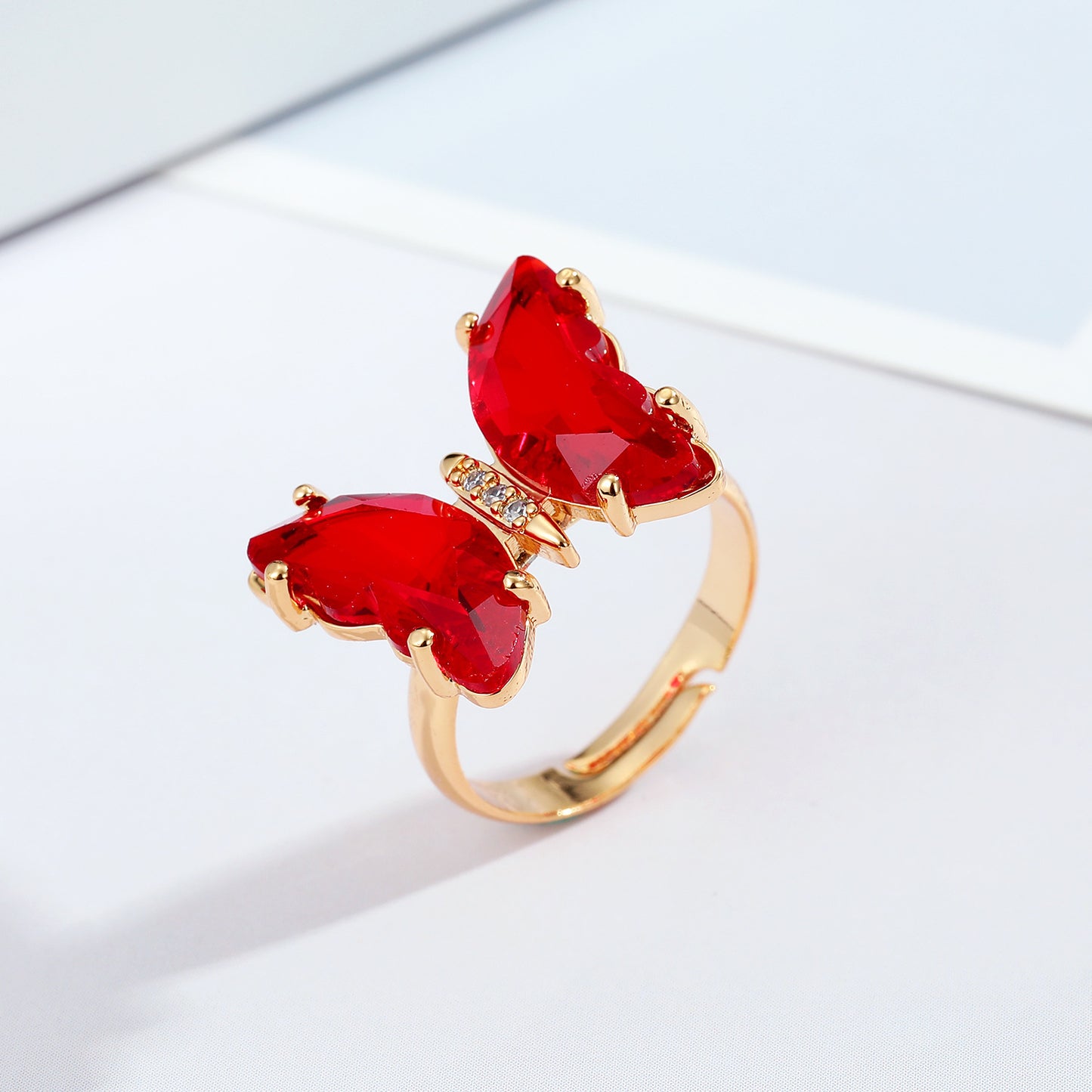 Womens Butterfly Ring Adjustable Open Alloy Ring With Gem Personalized Fashion Jewelry European American Style