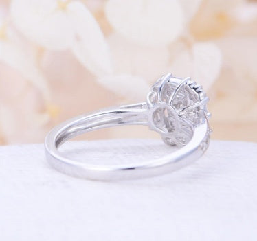 Women Diamond Zircon Ring Silver Tone Copper Promise Ring