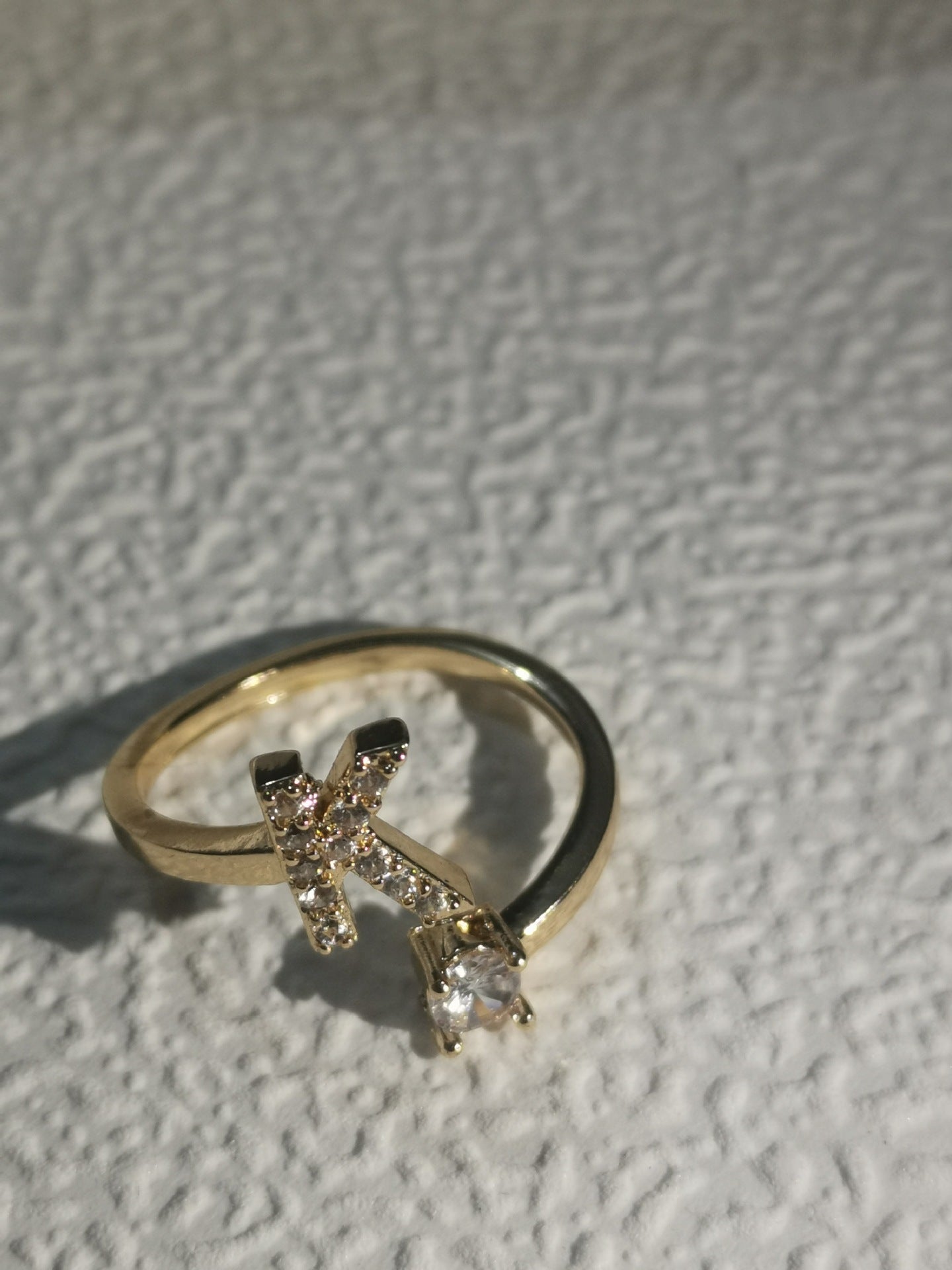 Unisex Copper Ring Adjustable Zircon Inlaid Letter Design