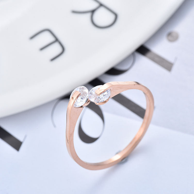 Rose Gold Stainless Steel Ring With Zircon Open Band Simple Temperament Fashion Ring For Couples Everyday Wear