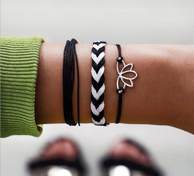 Lotus Pendant Hand Woven Rope Bracelet Bohemian Alloy Jewelry Lotus Flower Charm For Women Everyday Boho Style