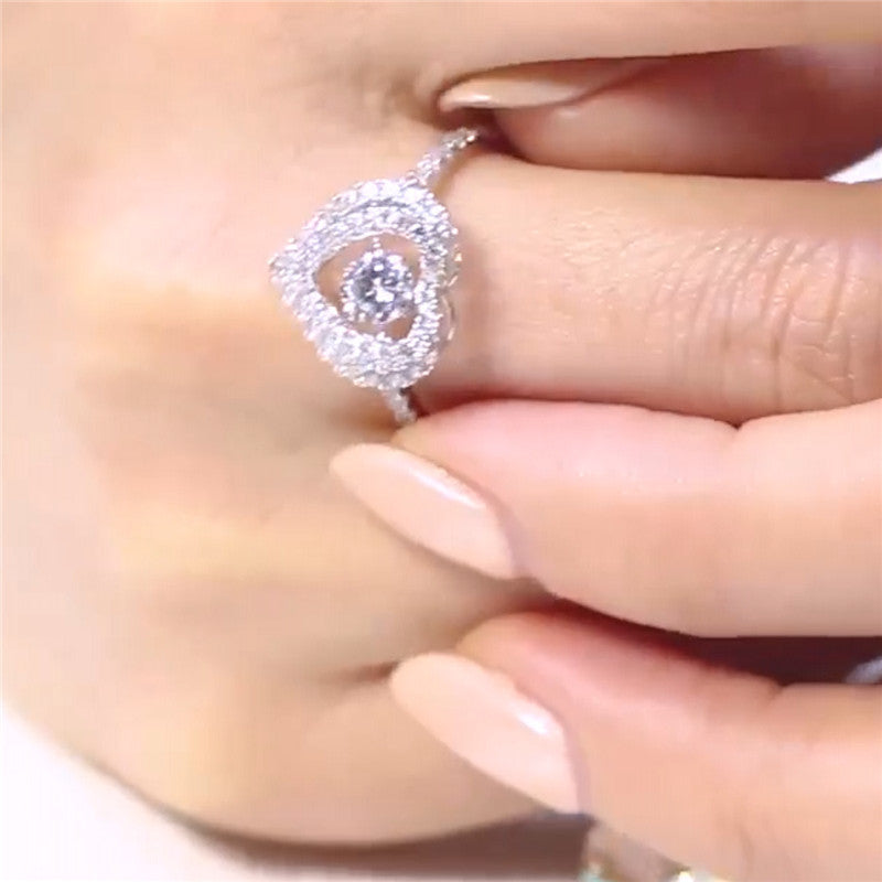 Double Heart Ring For Women Alloy Electroplated Anniversary Engagement Wedding Band Promise Ring Valentines Silver