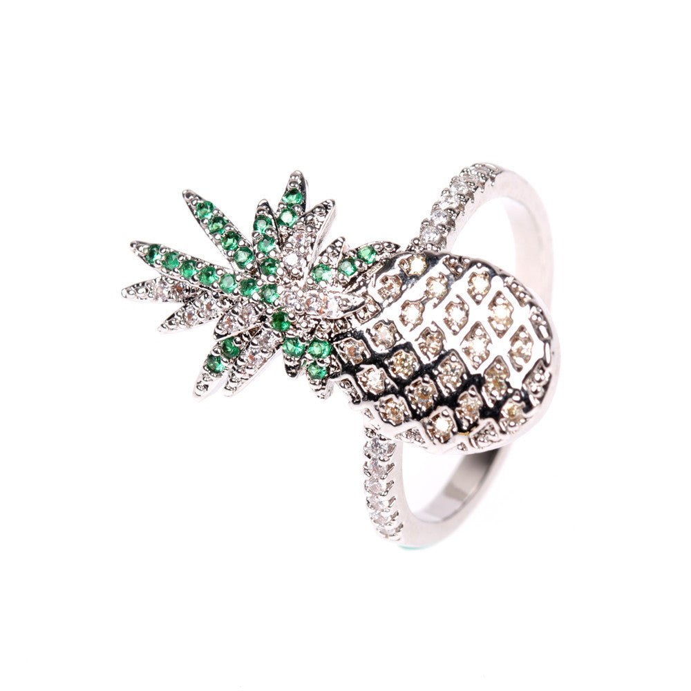 Micro-set crystal diamond pineapple ring