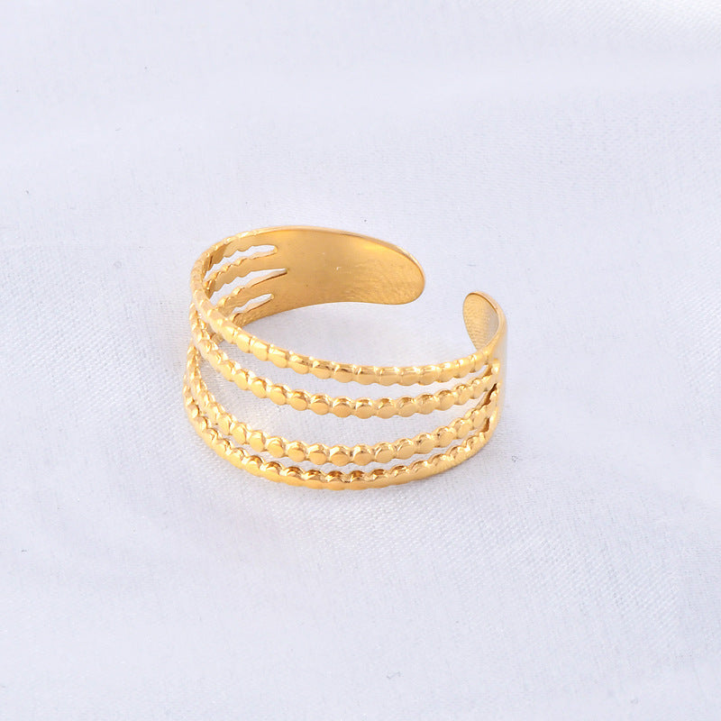 Gold Titanium Steel Ring With Irregular Pattern Open Band Size No7 Cartoon Geometric Animal Zodiac Starry Sky Design