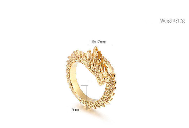 Men's Stainless Steel Ring National Retro Animal Zodiac Ring for Tourism Commemoration and Trade Fair Gift Black Steel Gold Ring