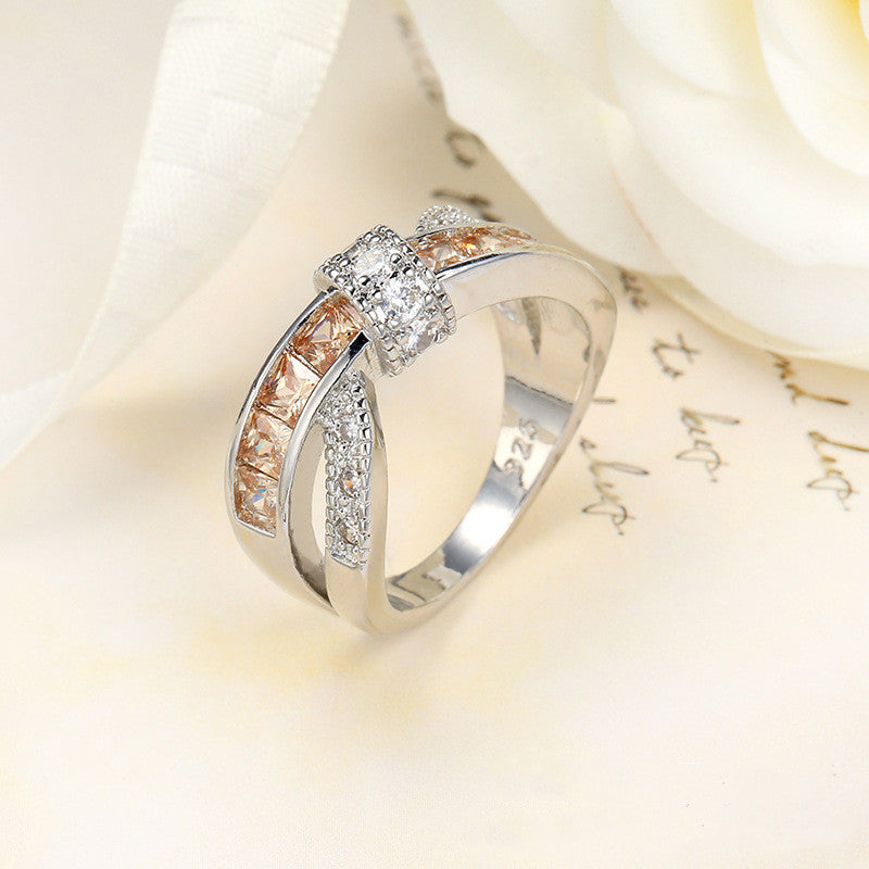 Womens Cross Ring Zircon Inlaid Copper Jewelry Electroplated White Gold Plated Fashion Statement Gift For Her