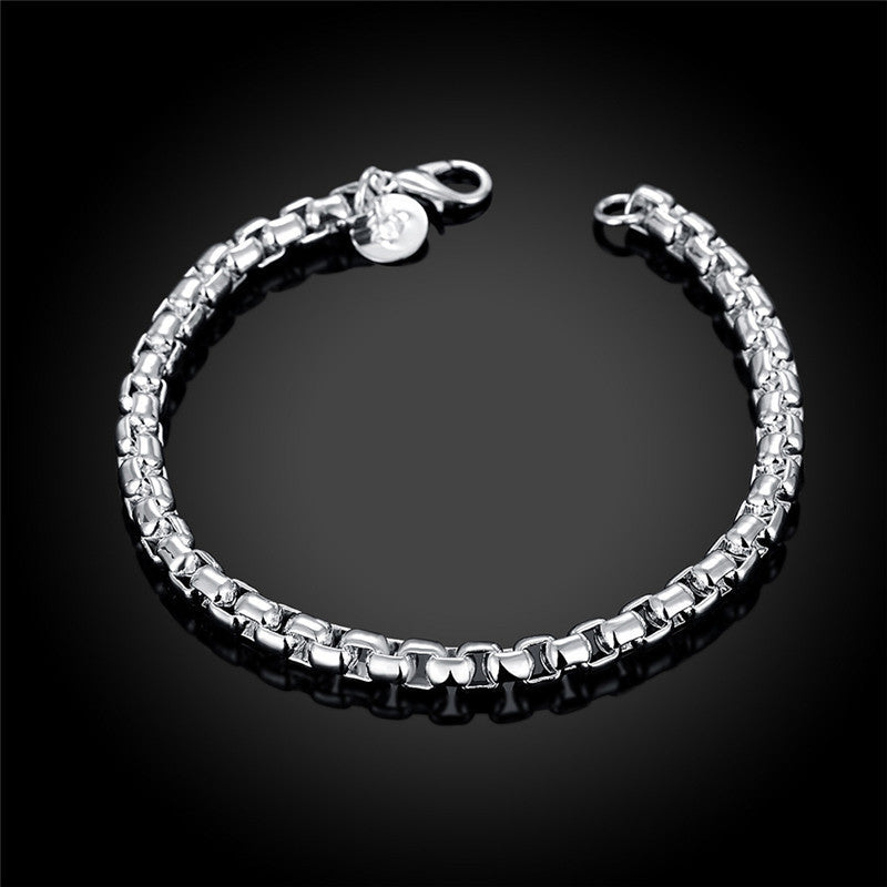 Womens Checkered Silver Tone Bracelet 925 Sterling Silver Plated Copper Lightweight Jewelry for Girls Gift Box