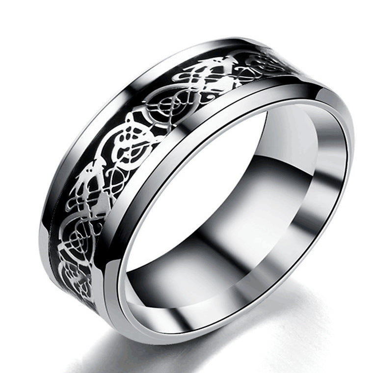 Stainless Steel Dragon Ring Zodiac Pattern Band Gift Travel