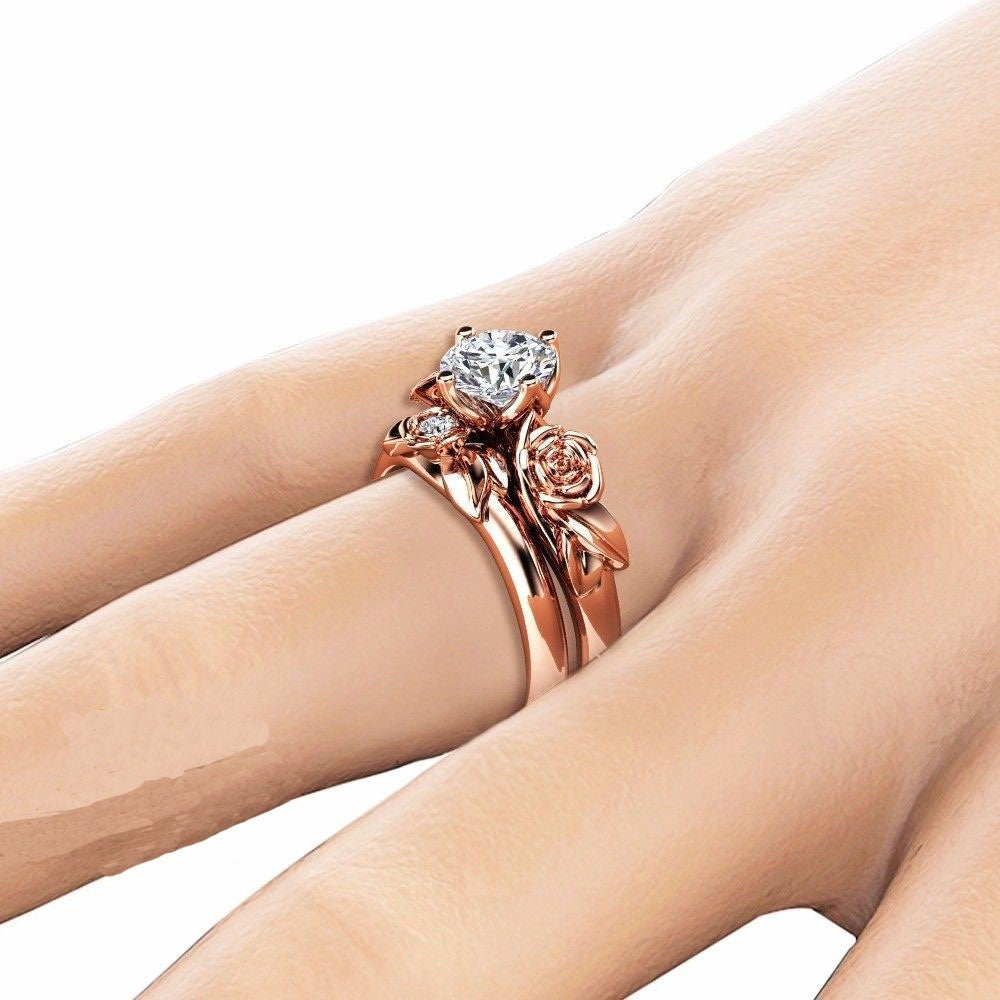 Rose Gold Ring Copper Gold Plated with Gemstones Electroplated Finish Jewelry Gift for Her Fashion Ring Elegant Ring